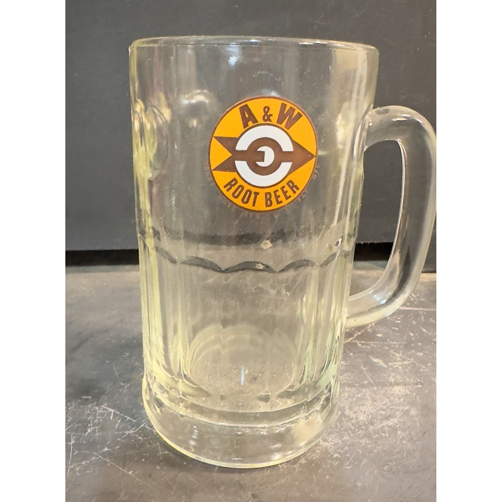 Vintage A&W Glass Root Beer Mug with "Ice Cold"‎ Arrow Bulls Eye Logo ~ 6" Tall